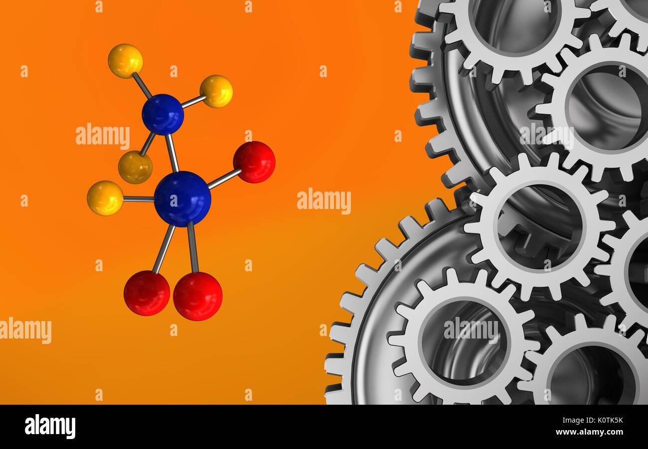 3d illustration of molecule over orange background with mechanic Stock