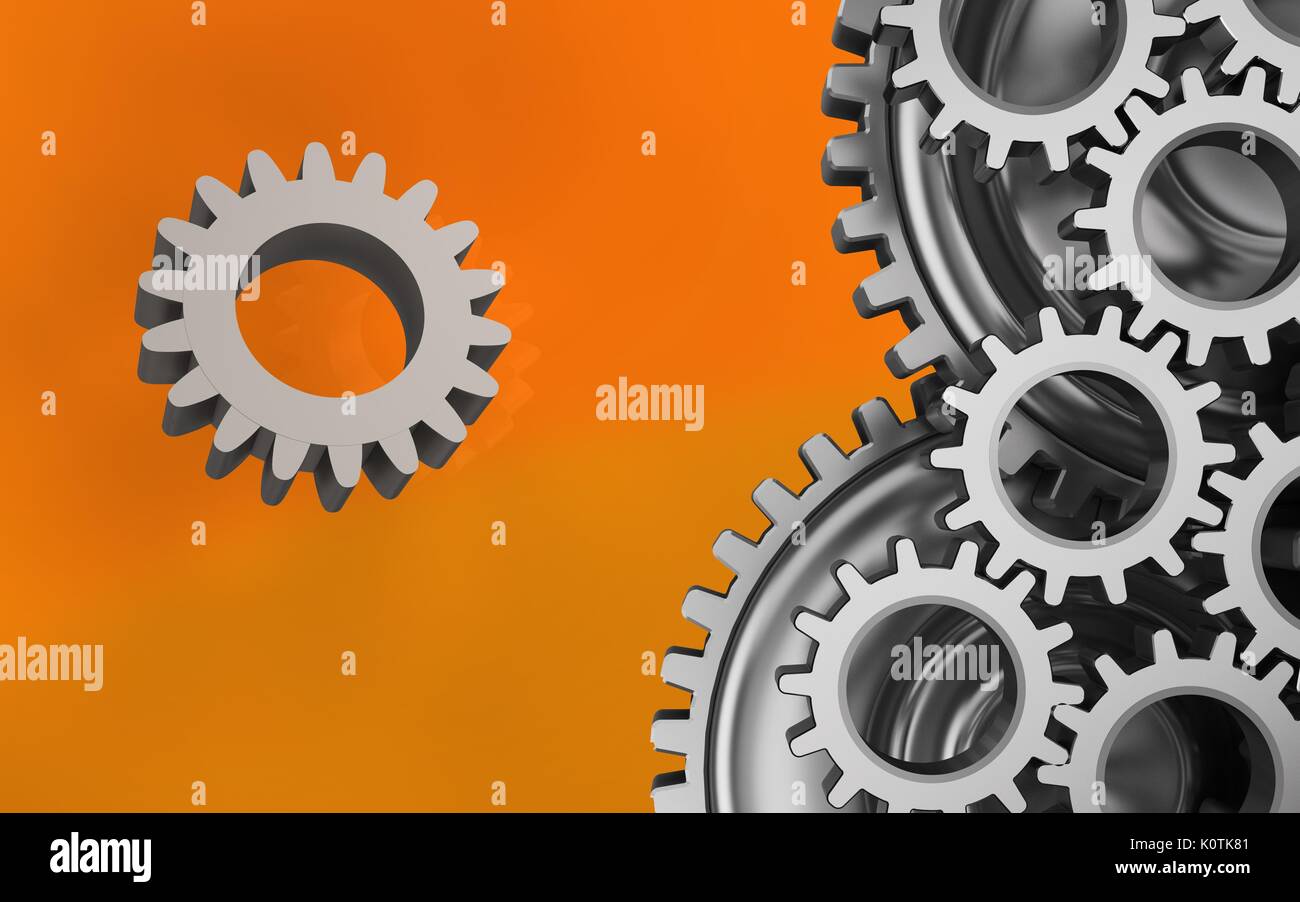 3d illustration of gear over orange background with mechanic Stock