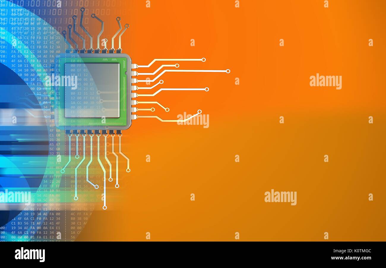 3d illustration of chip over orange background with Stock Photo Alamy