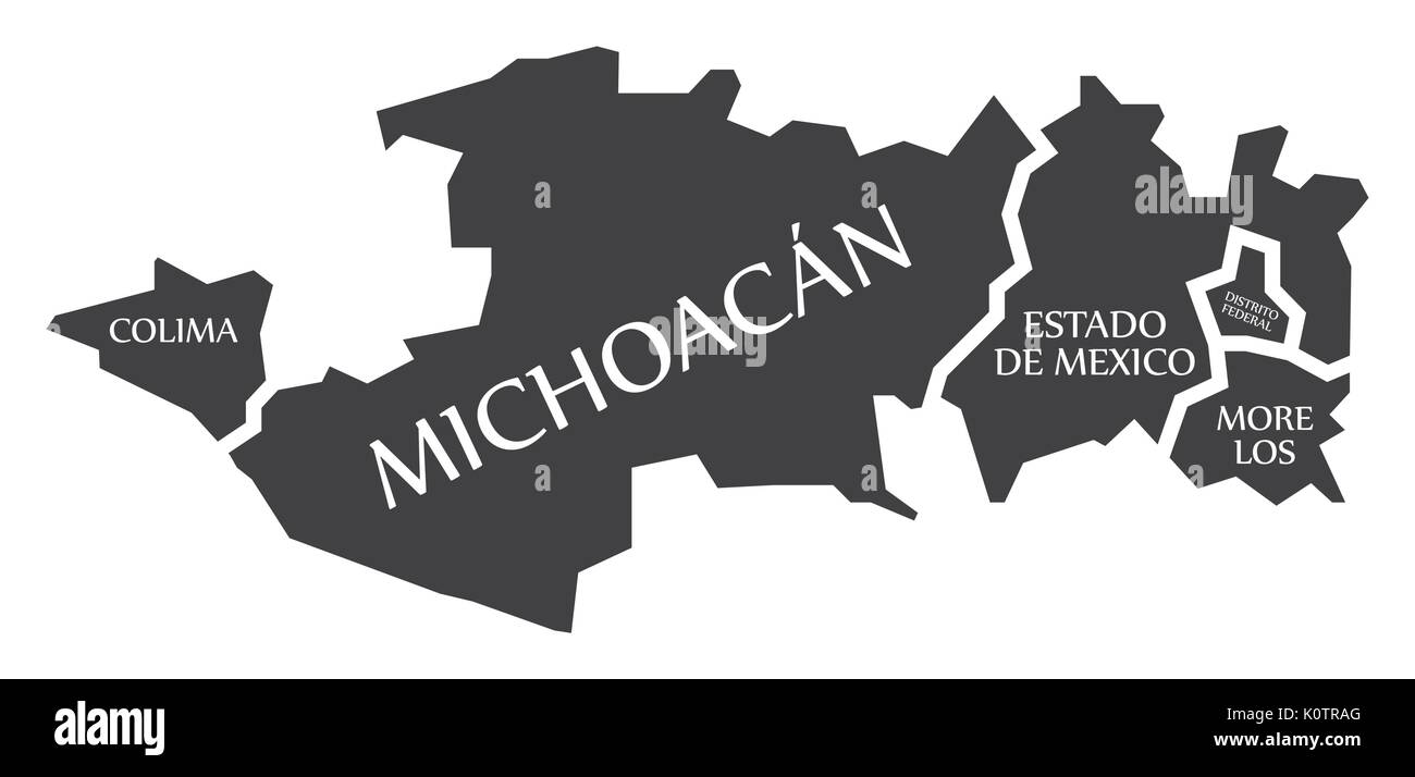 Colima - Michoacan - Estado de Mexico - Distrito Federal - Morelos Map Mexico illustration Stock Vector