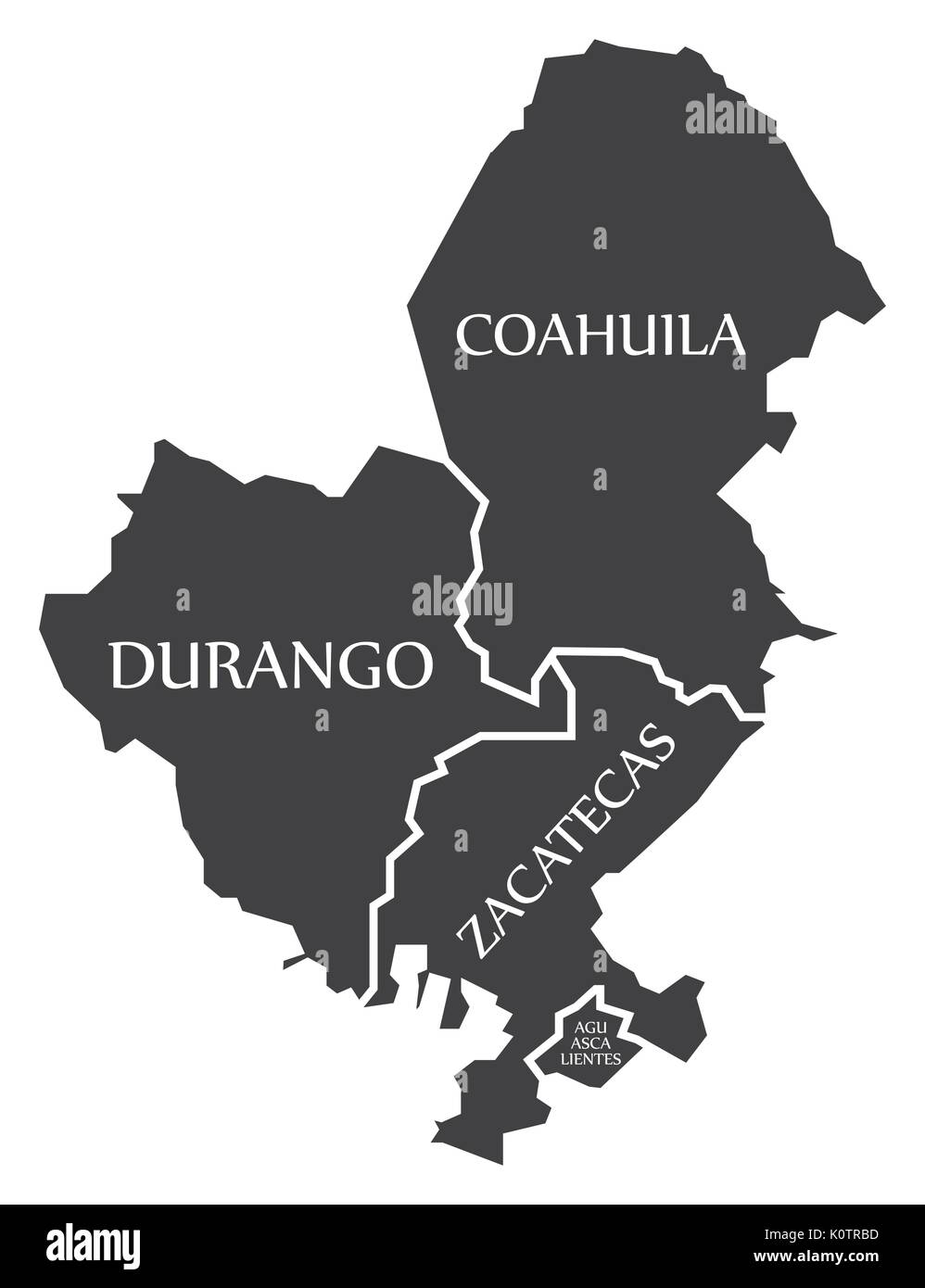 Durango - Coahuila - Zacatecas - Aguascalientes Map Mexico illustration Stock Vector