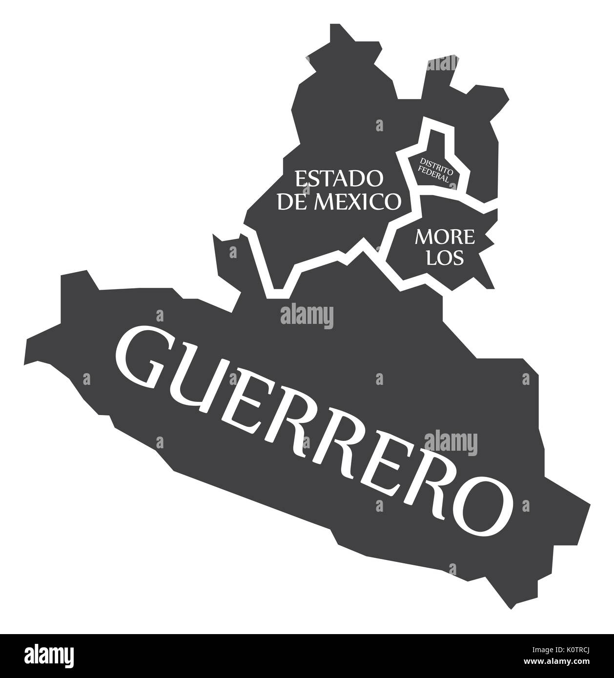 Estado de Mexico - Distrito Federal - Morelos - Guerrero Map Mexico illustration Stock Vector