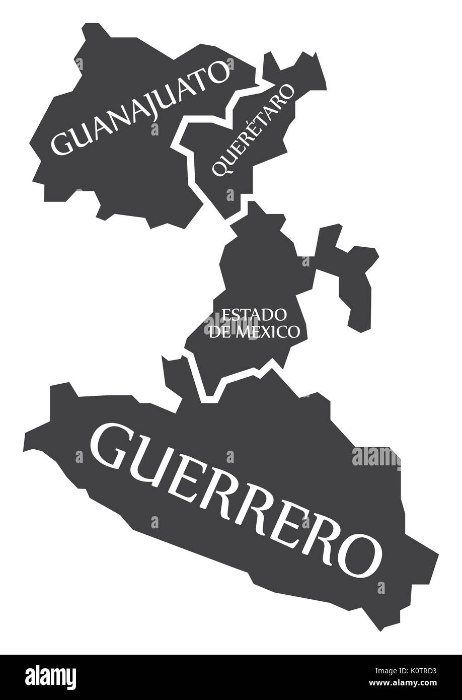 Guanajuato - Queretaro - Estado de Mexico - Guerrero Map Mexico illustration Stock Vector