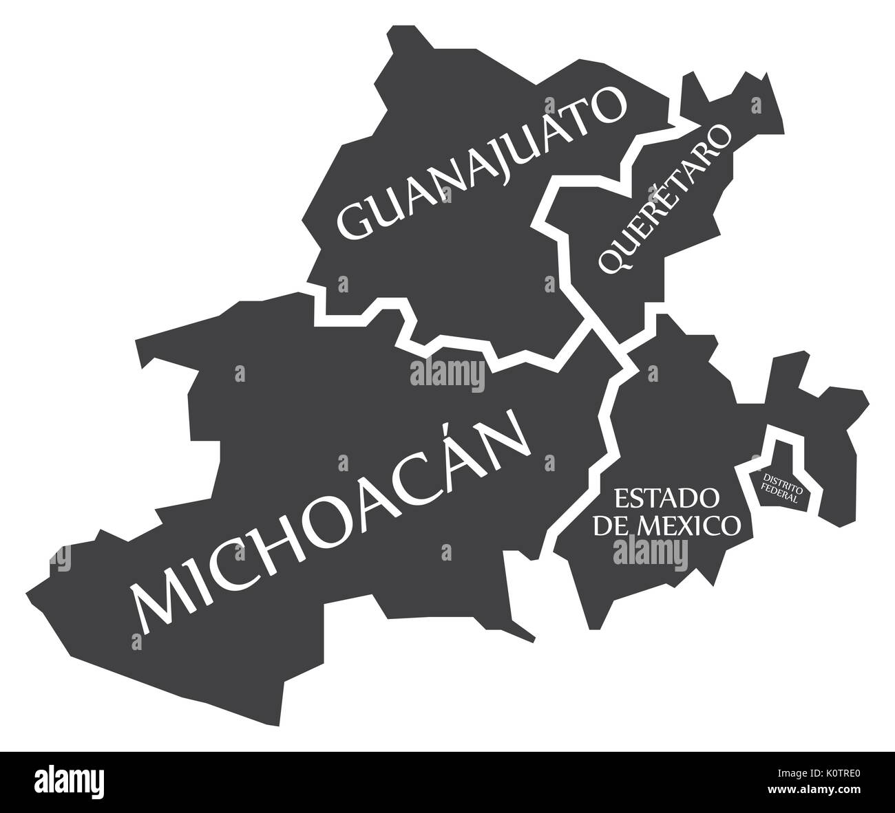 Guanajuato - Queretaro - Michoacan - Estado de Mexico - Distrito Federal Map Mexico illustration Stock Vector