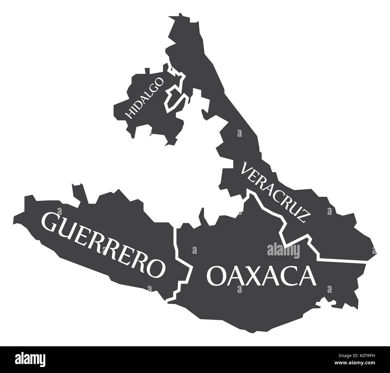 Hidalgo - Veracruz - Oaxaca - Guerrero Map Mexico illustration Stock Vector