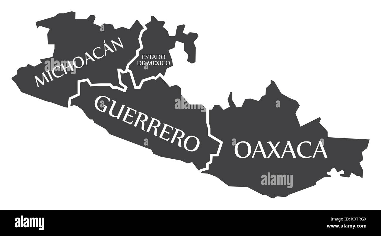 Michoacan - Estado de Mexico - Guerrero - Oaxaca Map Mexico illustration Stock Vector