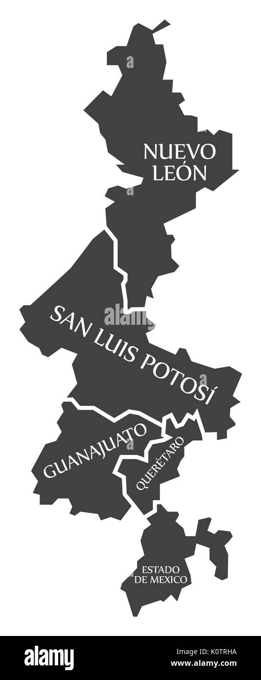 Nuevo Leon - San Luis Potosi - Guanajuato - Queretaro - Estado de Mexico Map Mexico illustration Stock Vector