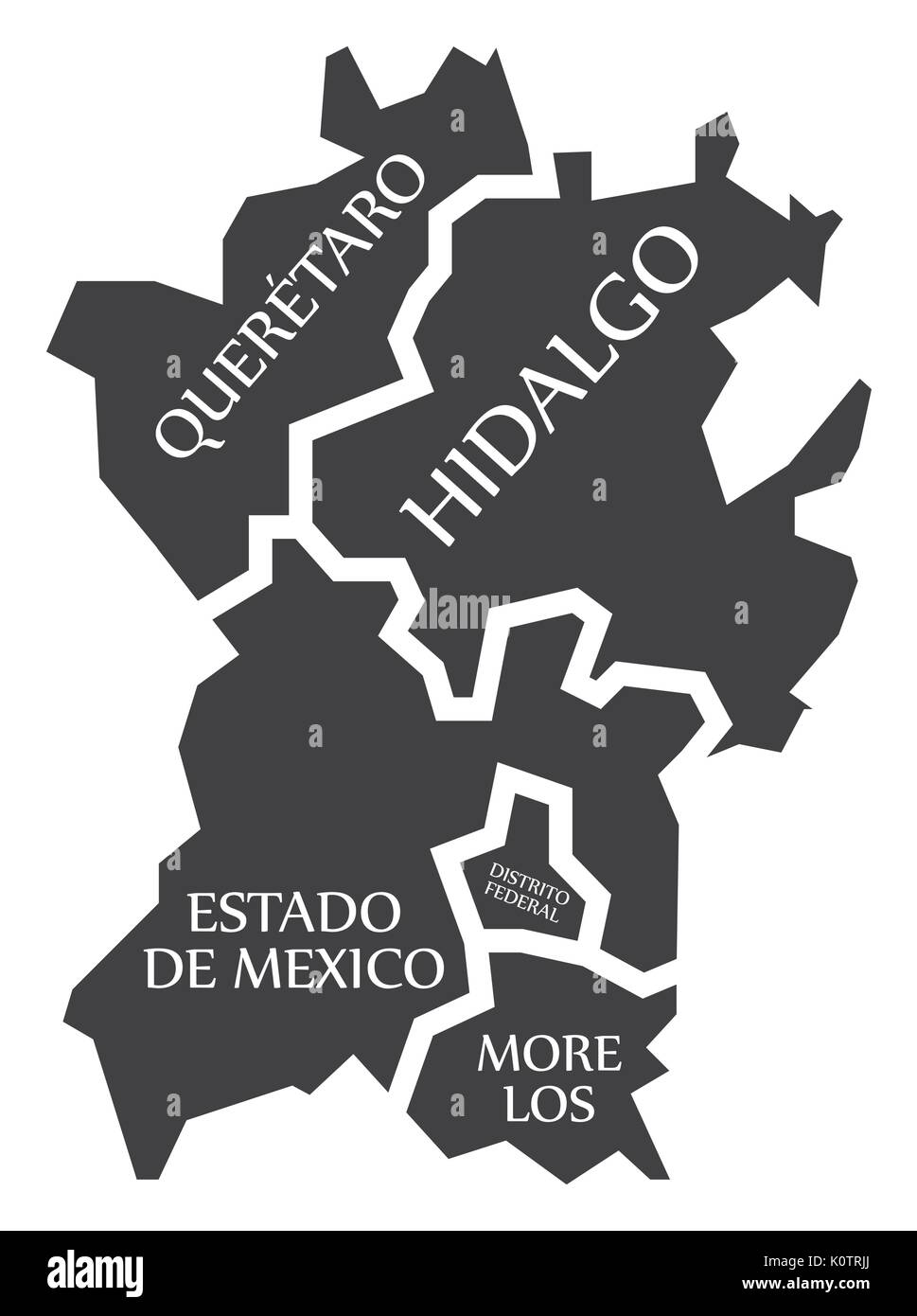Queretaro - Hidalgo - Estado de Mexico - Distrito Federal - Morelos Map Mexico illustration Stock Vector