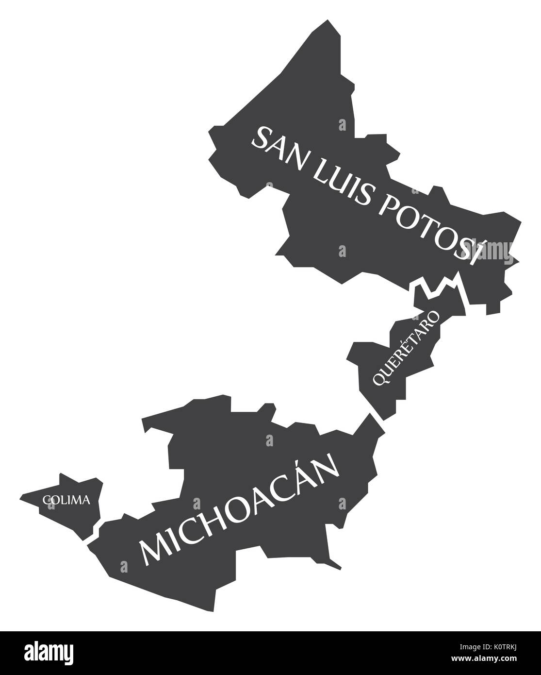 San Luis Potosi - Queretaro - Michoacan - Colima Map Mexico illustration Stock Vector