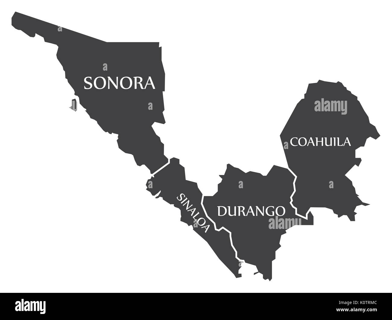 Sonora - Sinaloa - Durango - Coahuila Map Mexico illustration Stock Vector