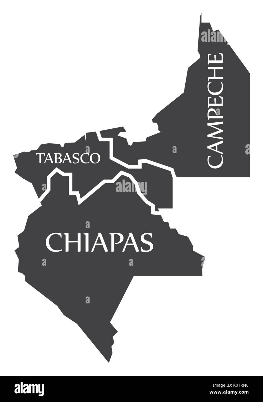 Tabasco - Chiapas - Campeche Map Mexico illustration Stock Vector