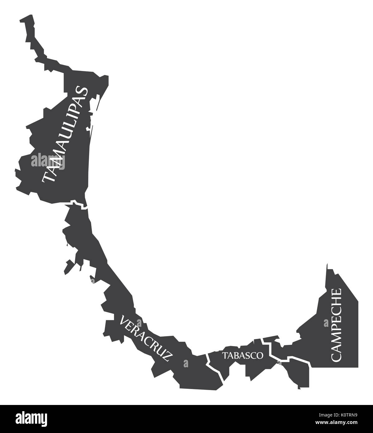 Tamaulipas - Veracruz - Tabasco - Campeche Map Mexico illustration Stock Vector