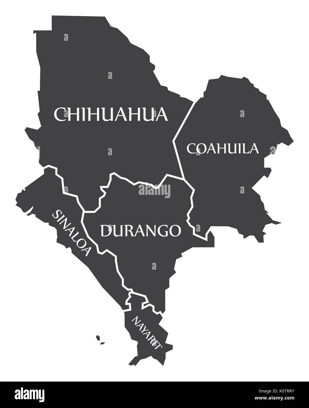 Chihuahua - Coahuila - Sinaloa - Durango - Nayarit Map Mexico illustration Stock Vector