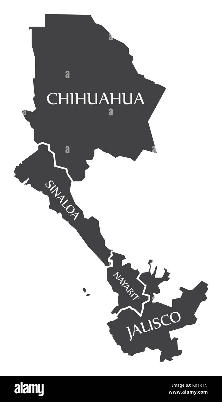 Chihuahua - Sinaloa - Nayarit - Jalisco Map Mexico illustration Stock Vector