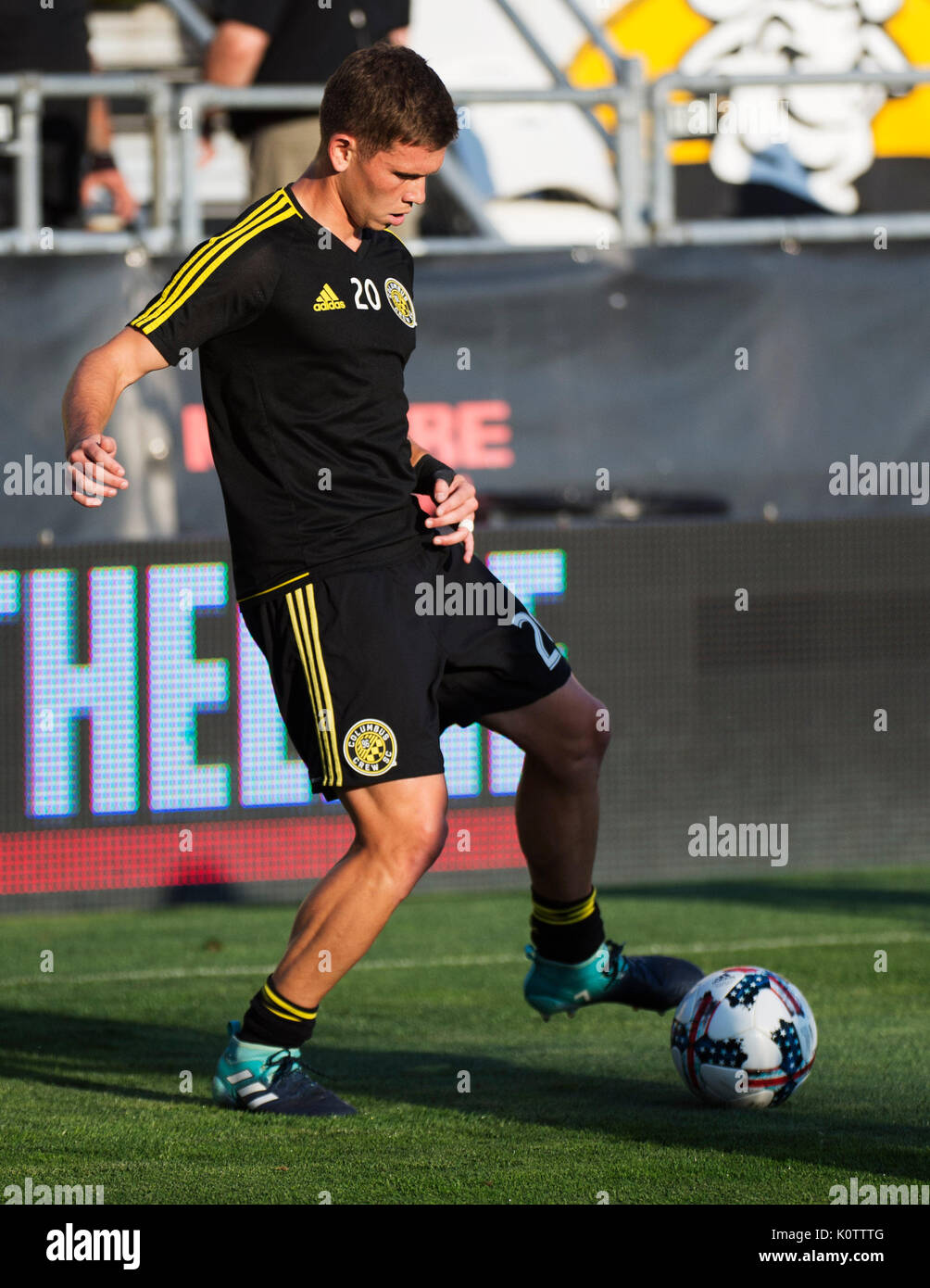 Columbus, USA. 22nd Aug, 2017. Columbus Crew SC midfielder Wil Trapp (20) warms up before facing the LA Galaxy in their match at Mapfre Stadium. Columbus, Ohio, USA. Credit: Brent Clark/Alamy Live News Stock Photo