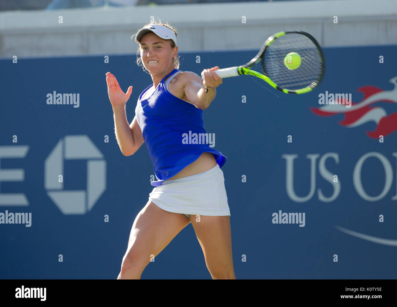 New York, USA. 23rd Aug, 2017. Francesca Di Lorenzo of USA returns ball during qualifying game against Nicole Gibbs of USA at US Open 2017 Credit: lev radin/Alamy Live News Stock Photo