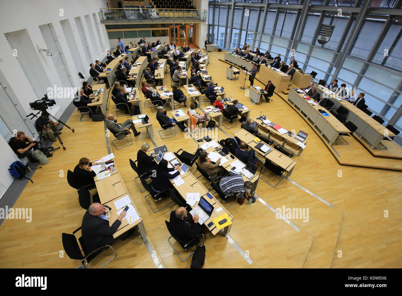 Picture of the Saxony-Anhalt Landtag (State Legislature) taken in Magdeburg, Germany, 24 August 2017. Photo: Peter Gercke/dpa-Zentralbild/dpa-mag Stock Photo
