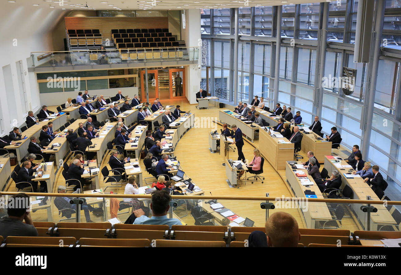 dpatop - Picture of the Saxony-Anhalt Landtag (State Legislature) taken in Magdeburg, Germany, 24 August 2017. Photo: Peter Gercke/dpa-Zentralbild/dpa-mag Stock Photo