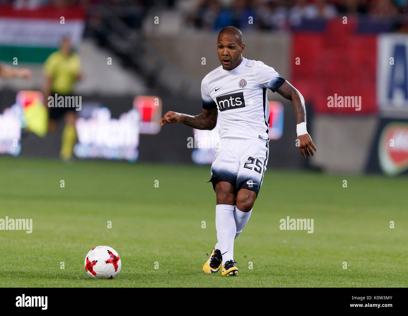 Felcsut, Hungary. 24th Aug, 2017. Everton Bilher of FK Partizan passes the ball during the UEFA Europa League Play-offs 2nd Leg match between Videoton FC and FK Partizan at Pancho Arena on August 24, 2017 in Felcsut, Hungary. Credit: Laszlo Szirtesi/Alamy Live News Stock Photo