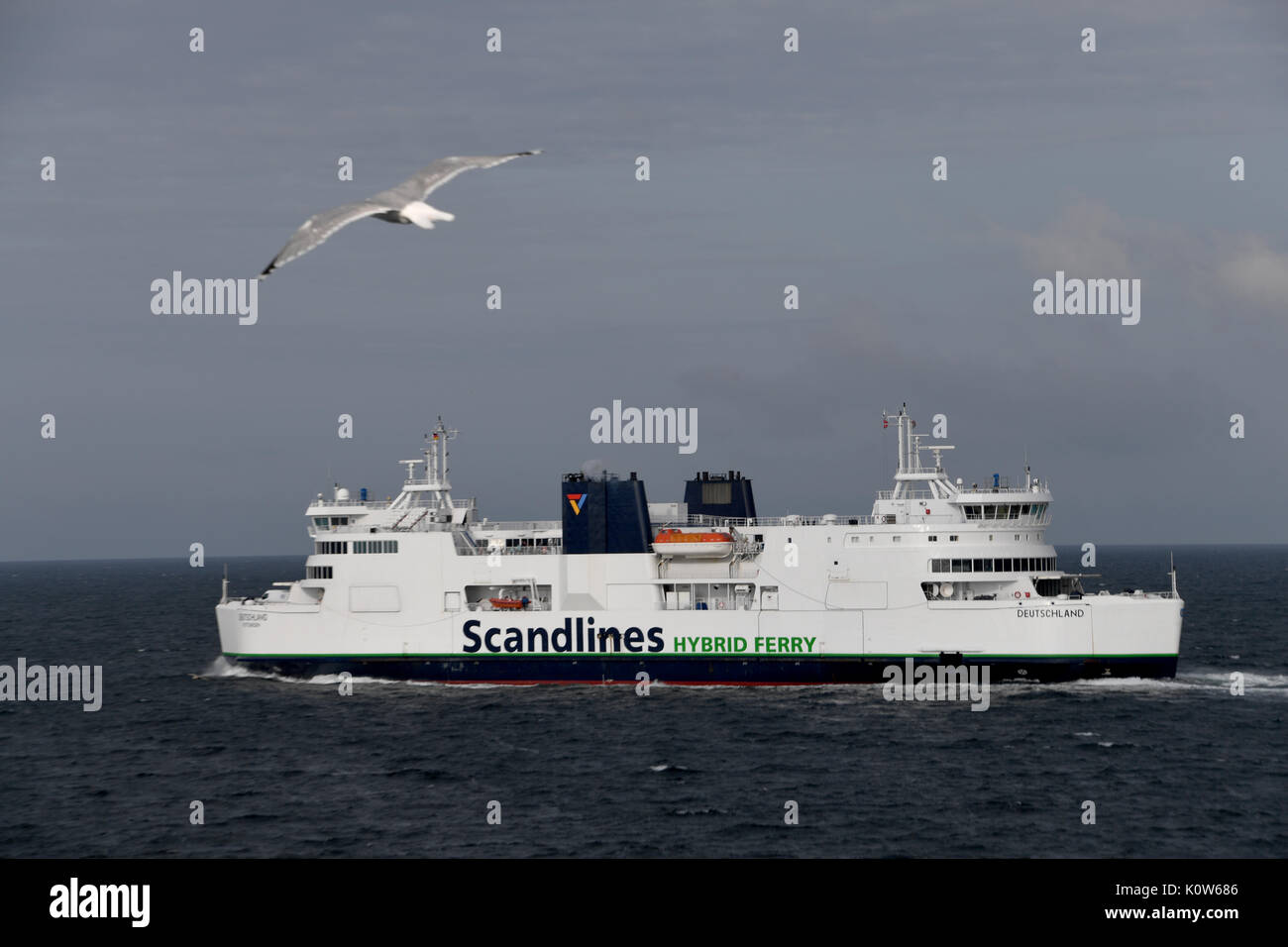 Denmark. 25th August, 2017. The ferry 'Deutschland' of the Scandline line sailing between Puttgarden, Germany and Rødbyhavn, Denmark, 25 August 2017. The future of the ferry connection in light of the planned tunnel was a topic during talks between German Economy Minister Buchholz and representatives from the line. Photo: Carsten Rehder/dpa/Alamy Live News Stock Photo