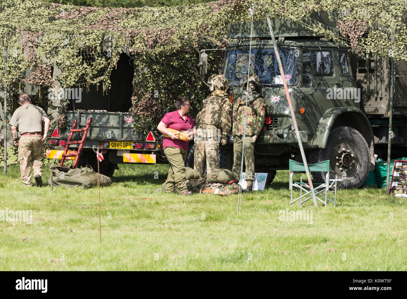 Vehicles preparing for the 1st day of the Tanks, trucks and Firepower show at Dunchurch Nr Rugby 26 - 28 August 2017 Stock Photo