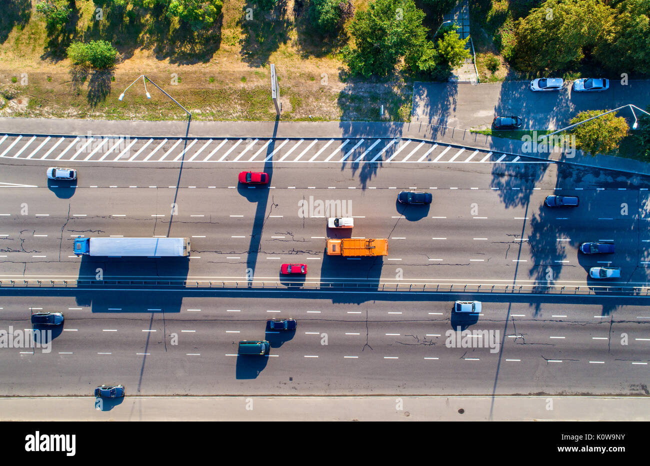 Aerial view of vehicles on Naberezhne Highway in Kiev, Ukraine Stock Photo