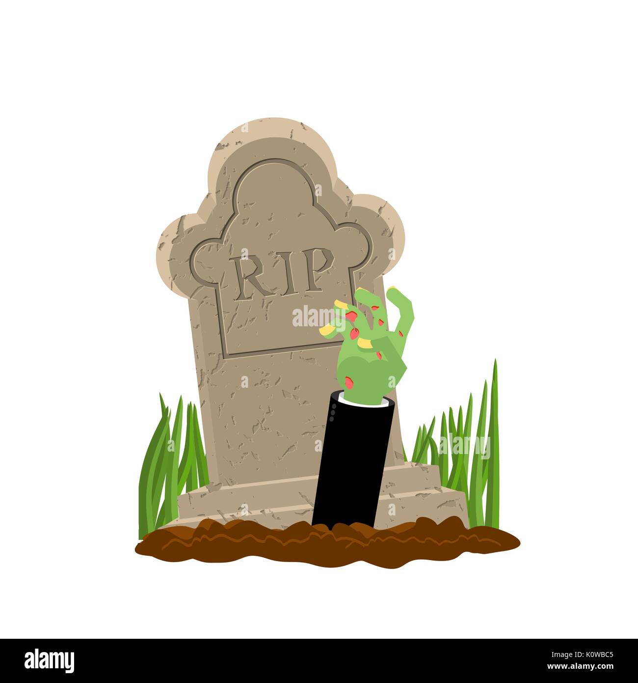Halloween. Grave and hand of zombie. Gravestone and arm dead man.  Illustration for terrible holiday Stock Vector Image & Art - Alamy