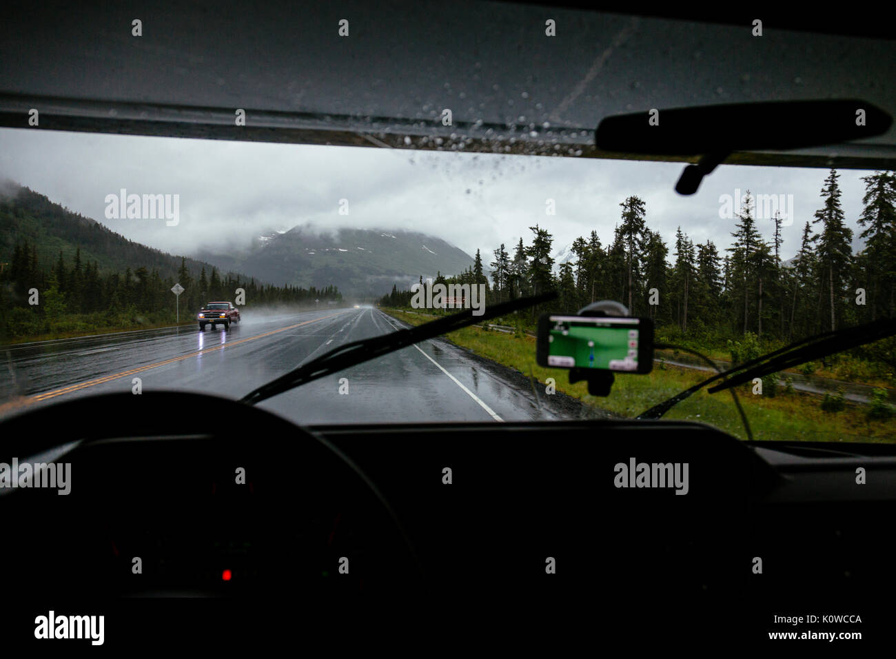 View through the car window, Seward Highway, Alaska, USA Stock Photo ...