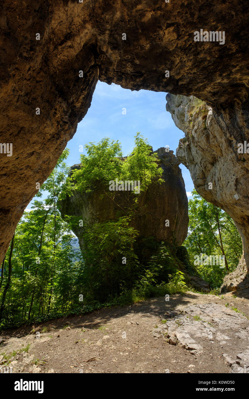 Cave Hohler Fels, Houbirg, near Happurg, Hersbrucker Alb, Middle Franconia, Franconia, Bavaria, Germany Stock Photo