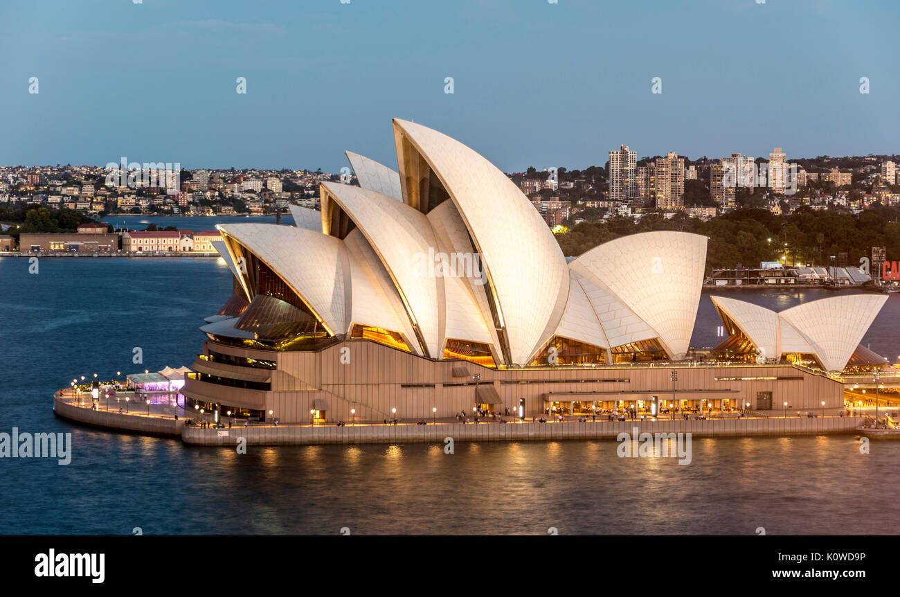 Sydney Opera House at dusk, Opera, in the back Financial District, Banking district, Sydney, New South Wales, Australia Stock Photo