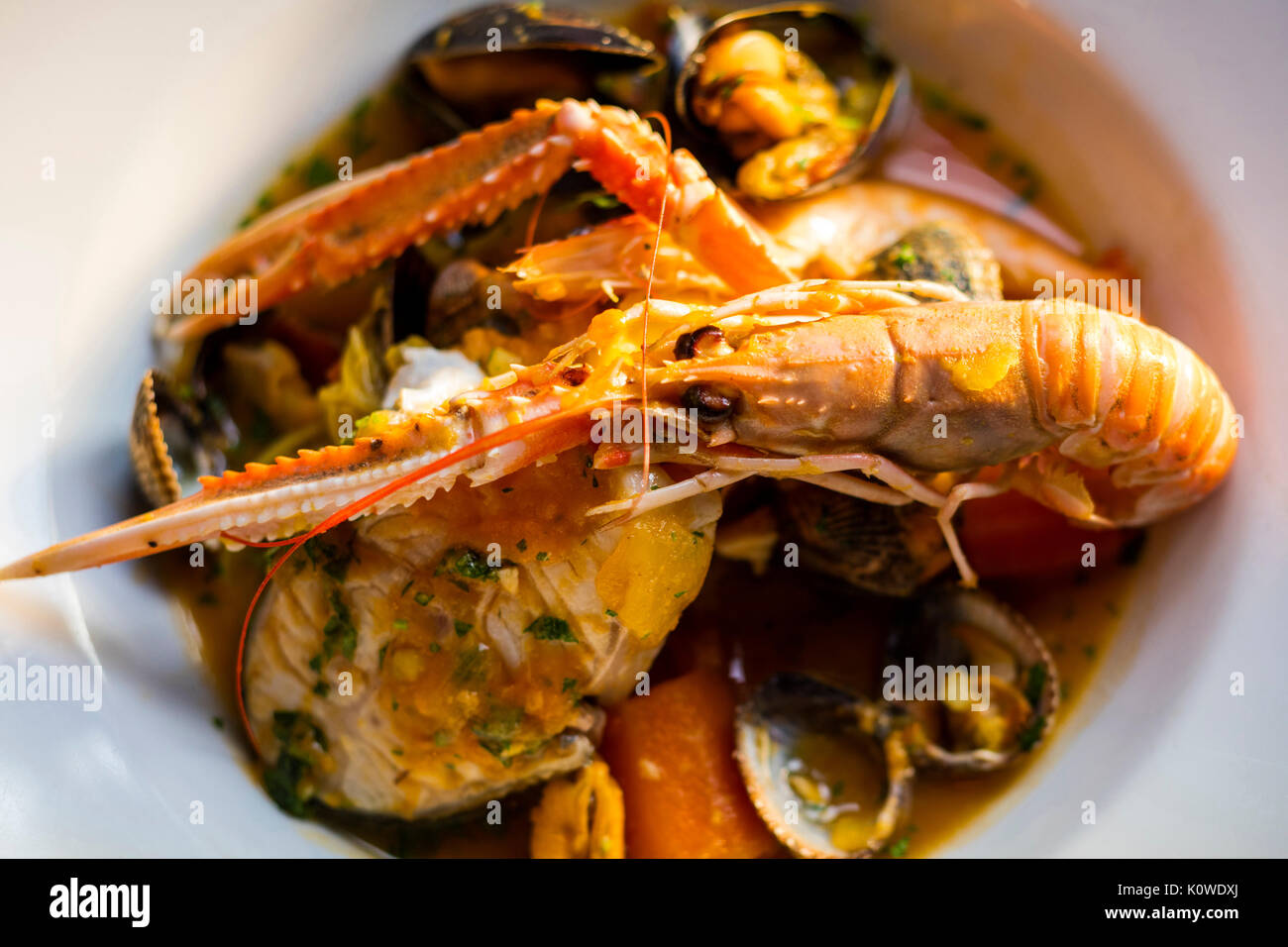 Fish dish with langoustine Stock Photo Alamy