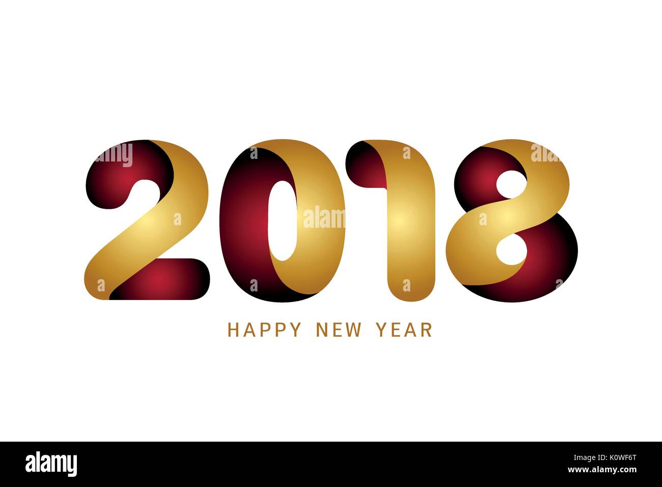 Happy new year 2018 text design. Modern golden and red text design on ...