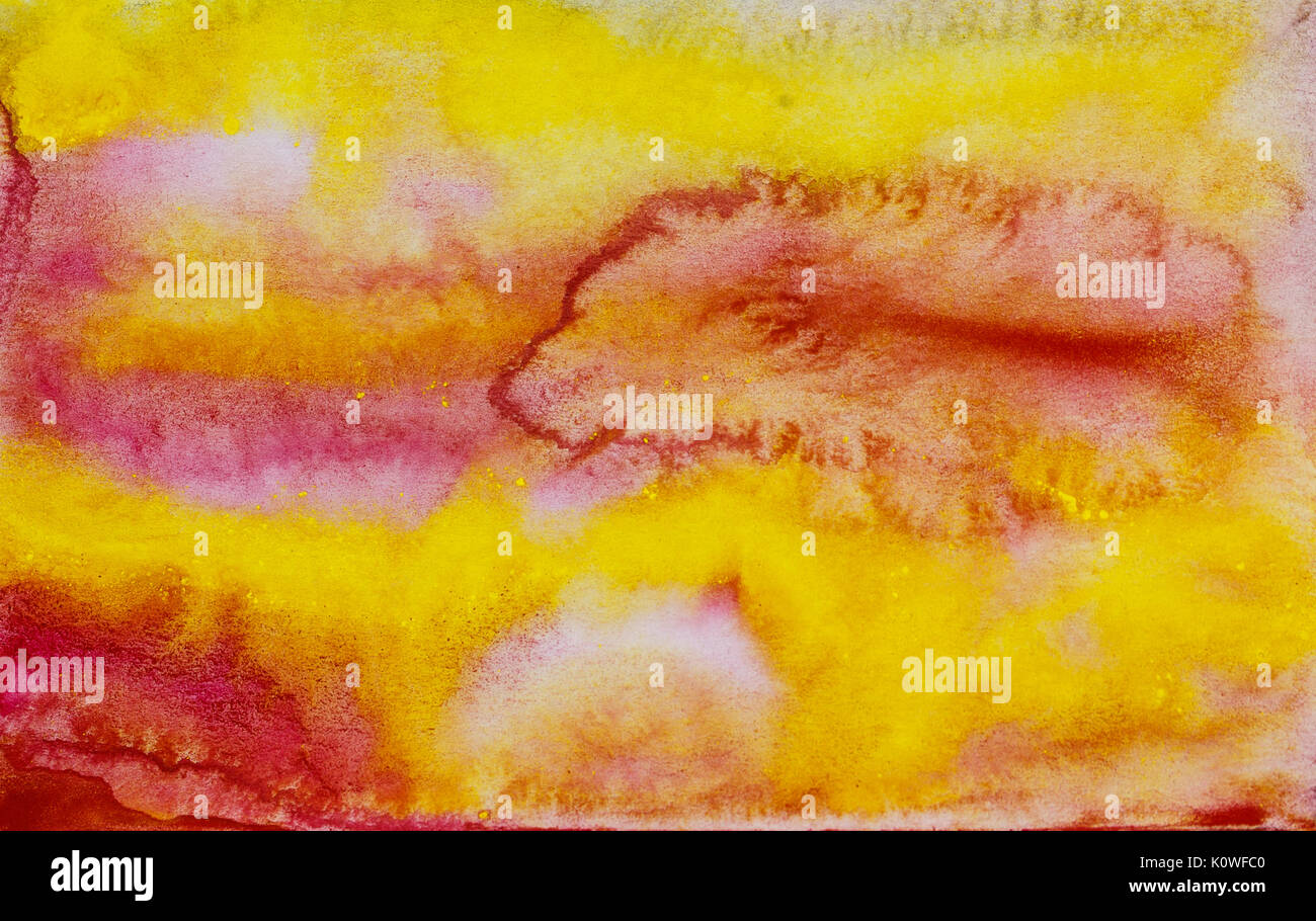 Red yellow abstract watercolor art hand-painted. Watercolor background ...
