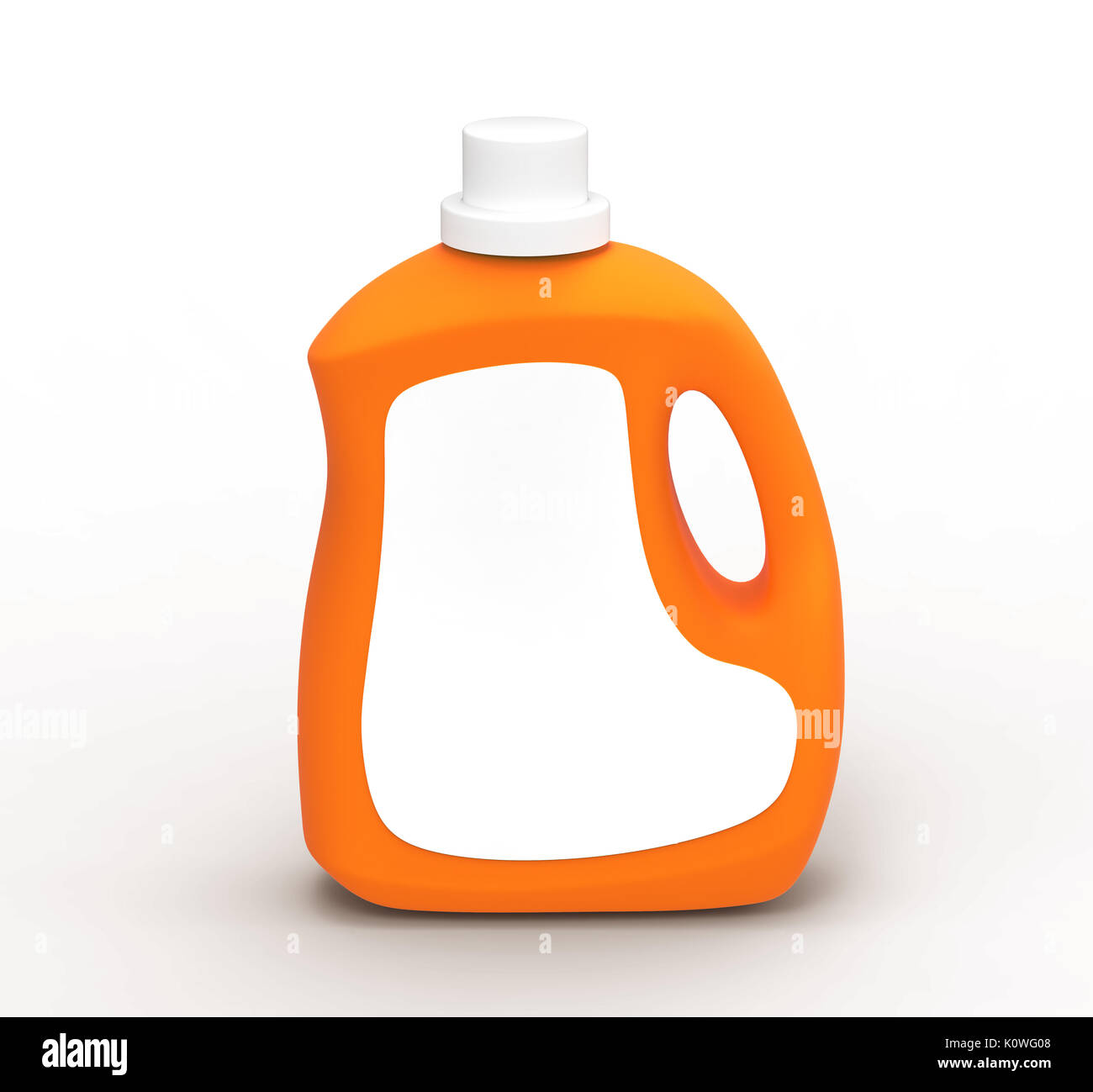 Blank laundry detergent bottle, orange container mockup with label in