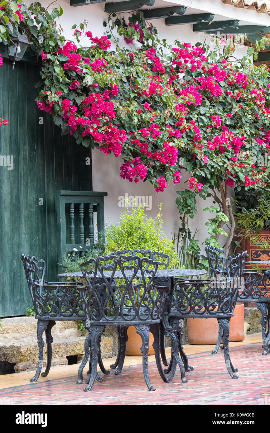 July 14, 2017 Villa de Leyva, Colombia inviting restaurant patio in