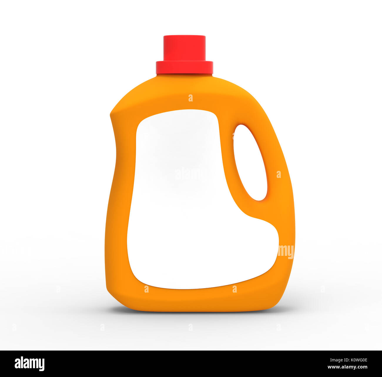 Blank laundry detergent bottle, orange container mockup with label in