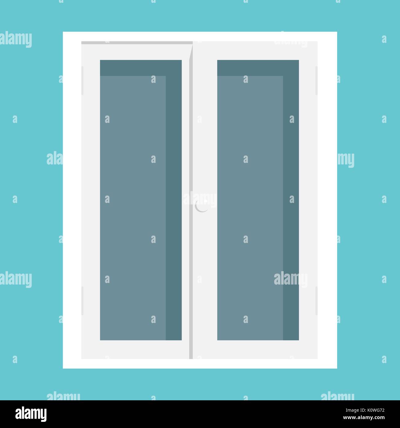 Closed Glass Front Door House Exterior Entrance Flat Design