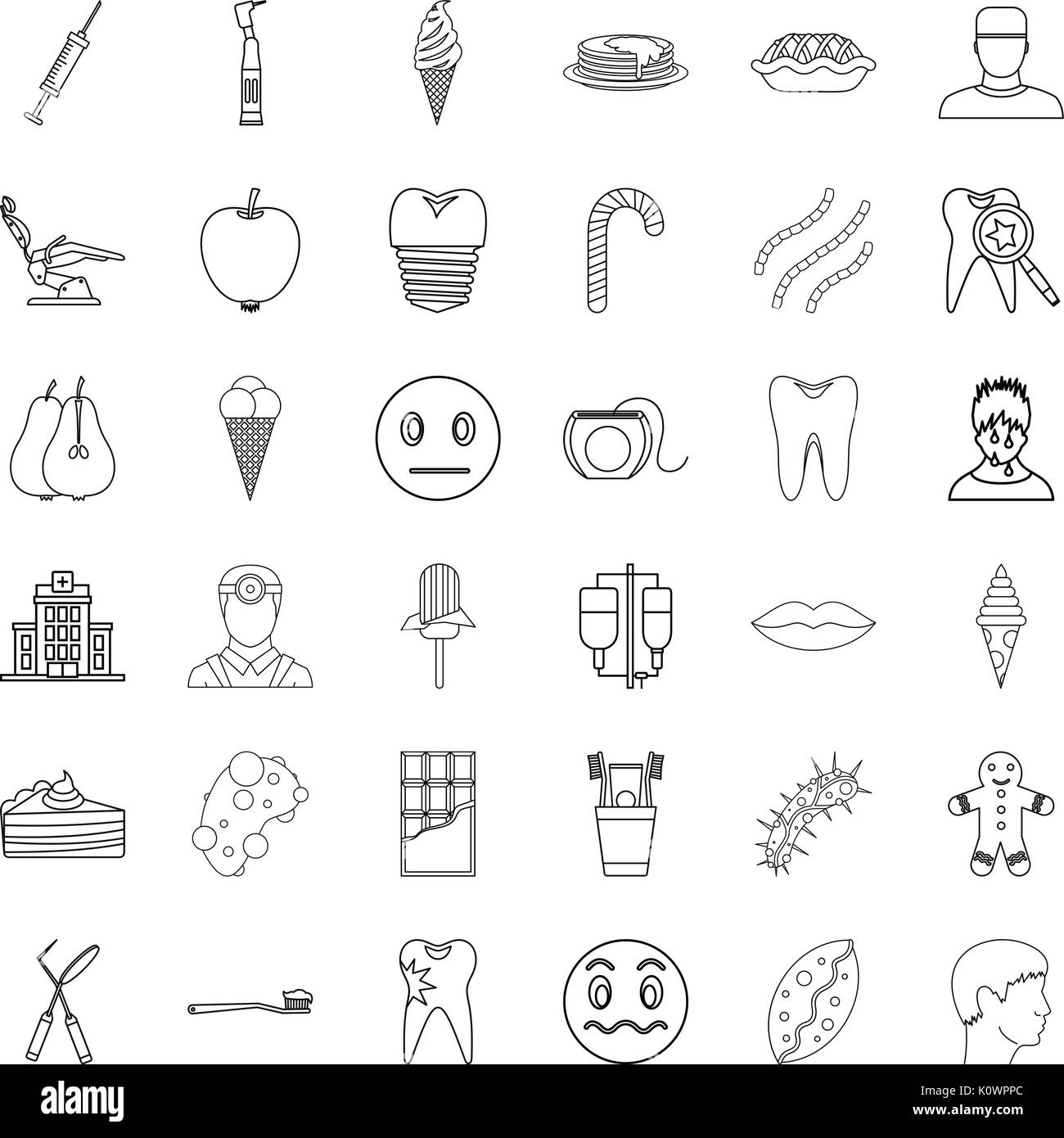 Dentist icons set, outline style Stock Vector