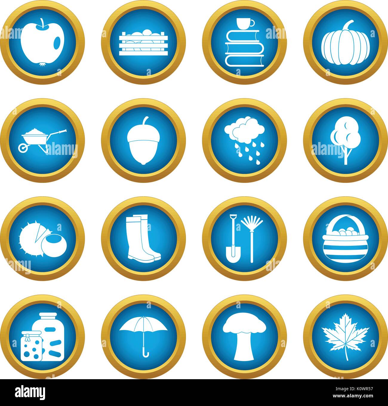 Autumn icons blue circle set Stock Vector