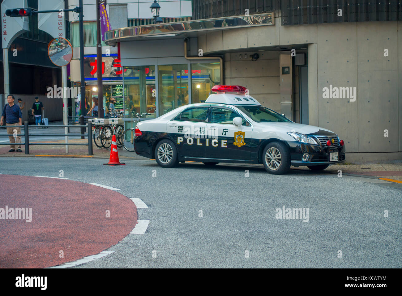 TOKYO, JAPAN JUNE 28 - 2017: Tokyo Metropolitan Police Department car parked in front of the central station of Tokyo Stock Photo