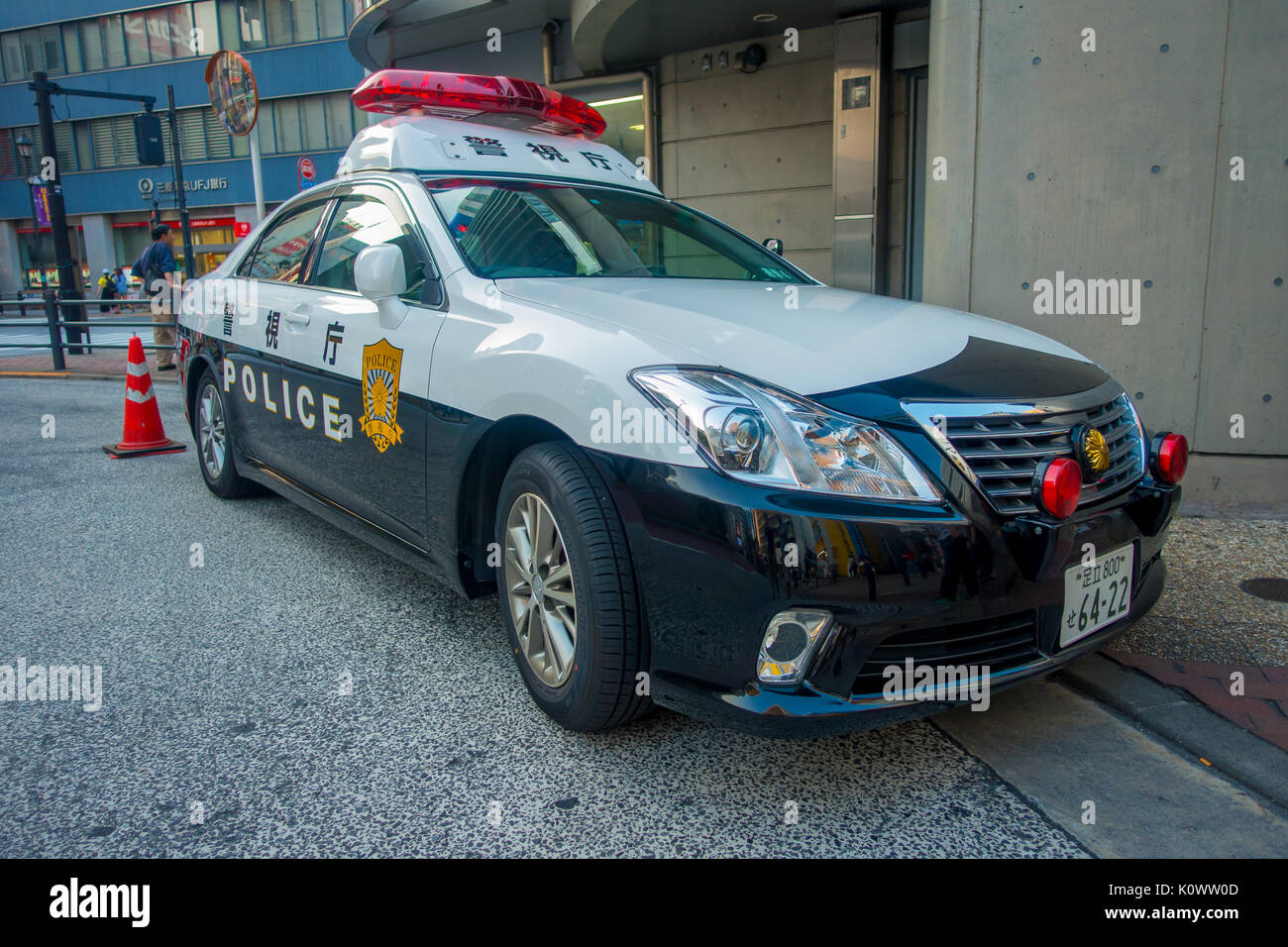 TOKYO, JAPAN JUNE 28 - 2017: Tokyo Metropolitan Police Department car parked in front of the central station of Tokyo Stock Photo