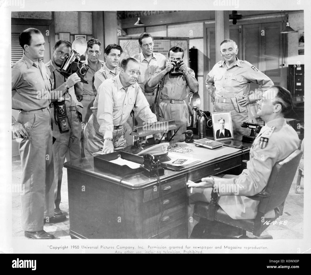 Ray Collins, standing right, in movie still of 1950 film Francis, 1950. Stock Photo