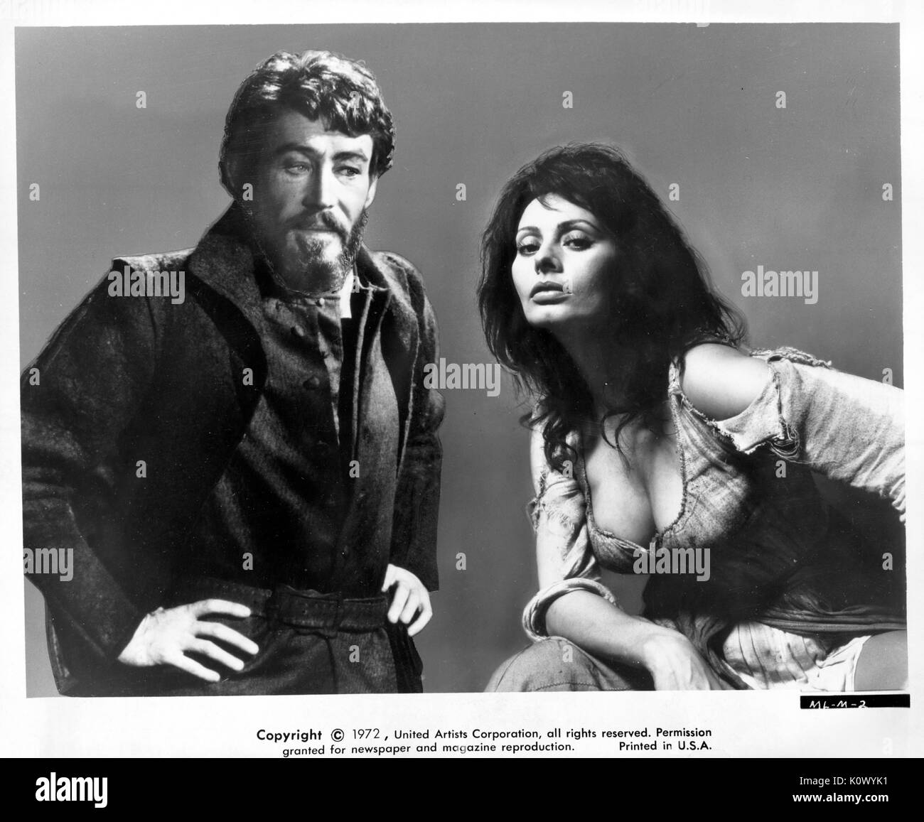 Sophia Loren and Peter O Toole in a movie still from the film Man of La Mancha, 1972. Stock Photo