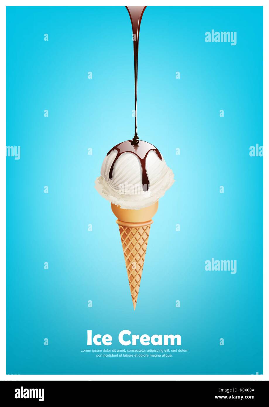 Milk ice cream cone, Pour chocolate syrup, dairy product flavor, Vector