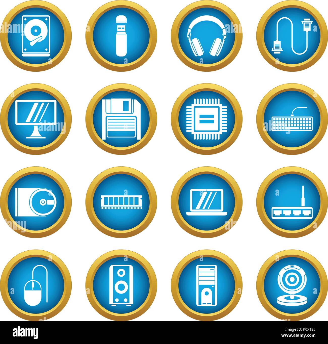 Computer icons blue circle set isolated on white for digital marketing ...