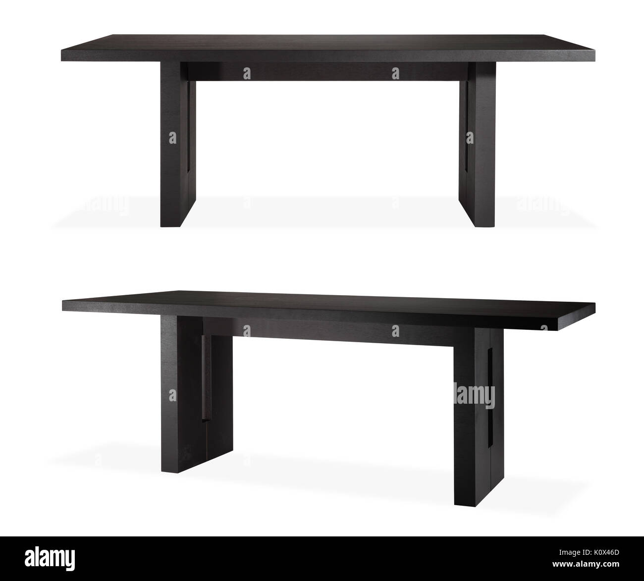 Black Wooden design table desk on white background Stock Photo