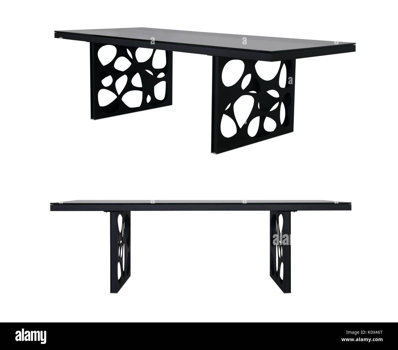 Black Metal design table desk on white background Stock Photo