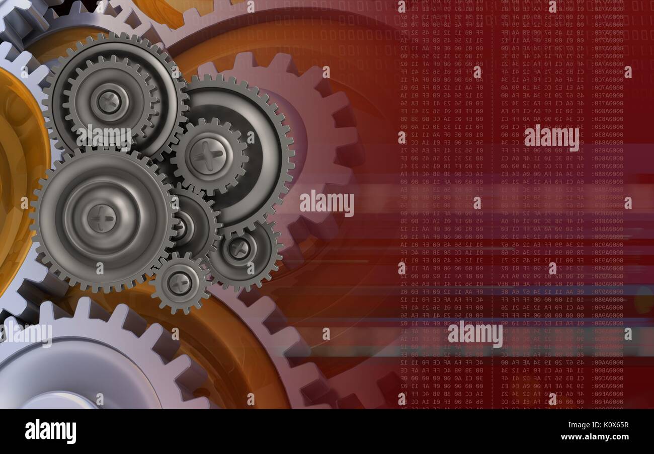 3d Illustration Of Gear Wheels Over Red Background With Gears Stock Photo Alamy