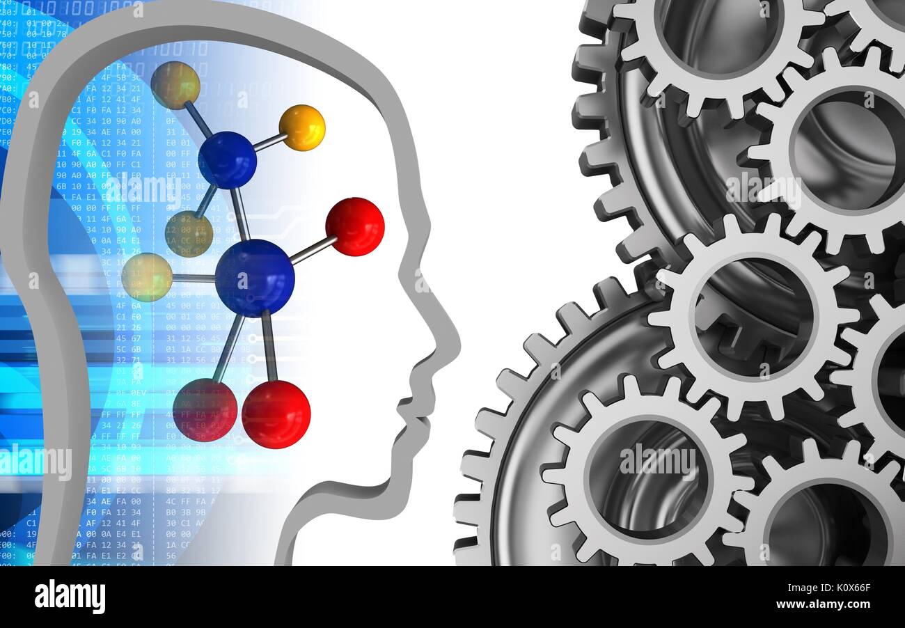 3d illustration of molecule over white background with mechanic Stock ...