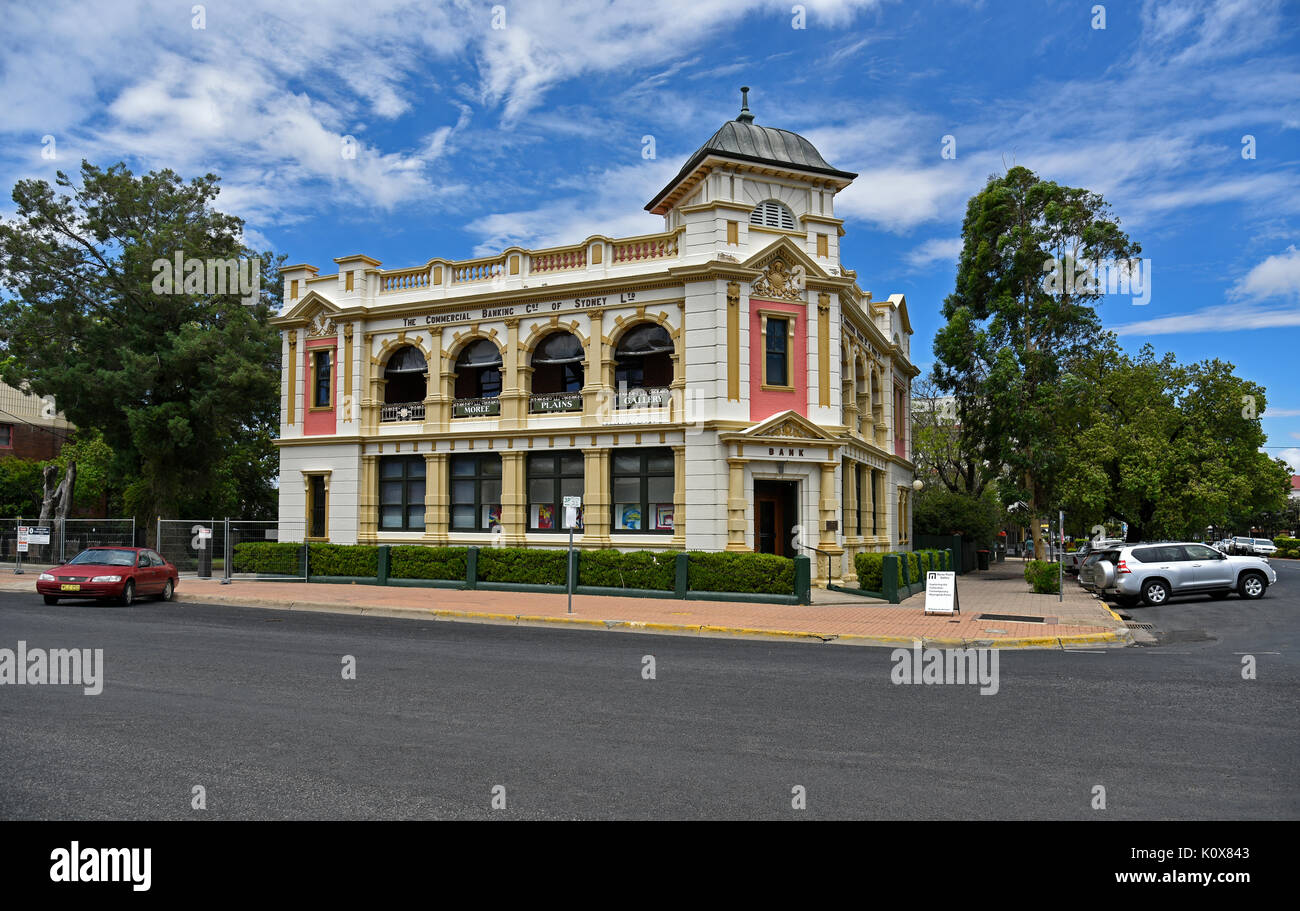the Commercial Bank Building built in 1910 - now the Western Plains Gallery corner of Albert and Frome Streets Moree, new south wales, australia Stock Photo